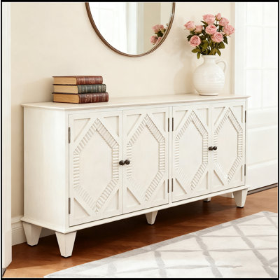Armoire de rangement pour bar à vin 65,2 "avec rangement, barre de vin symétrique géométrique, grande console pour le salon / le vestibule / la cuisine