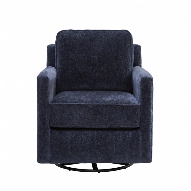 Fauteuil pivotant en coton et polyester Poof, Polyester bleu foncé