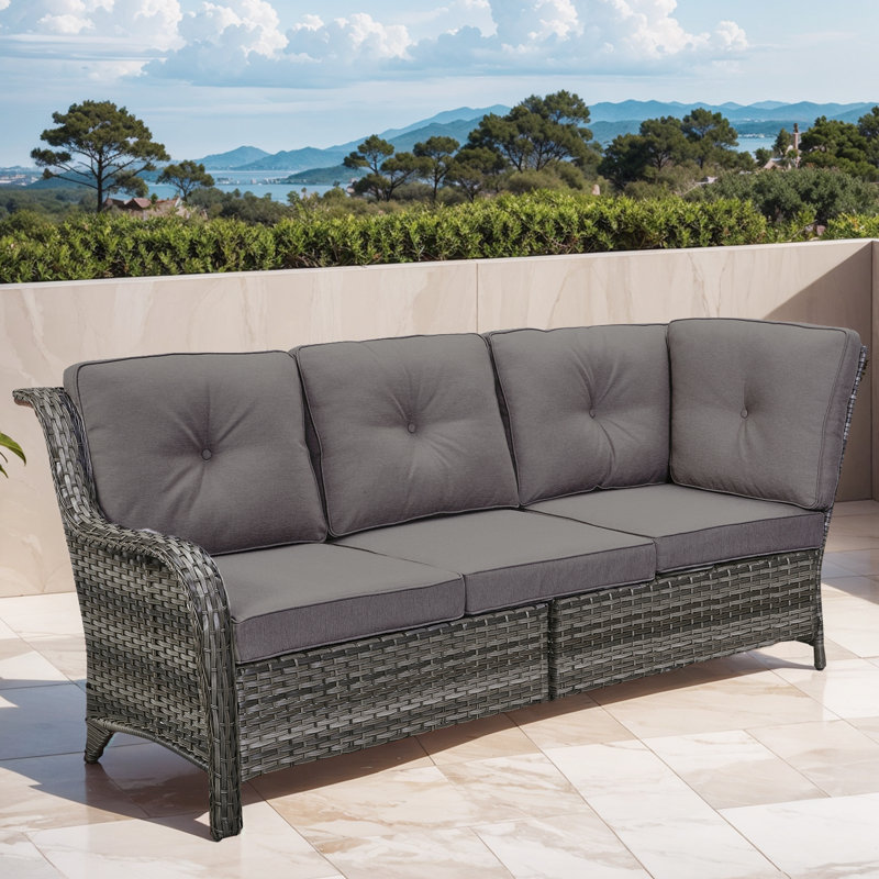 Canapé modulaire d'extérieur en osier avec coussins 73,62 po Deb, Gris, Gris