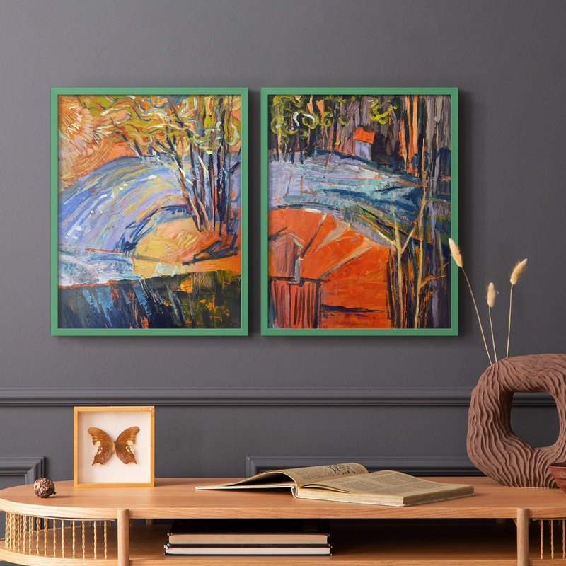 «Cadmium Winter Solstice III», reproduction encadrée de qualité supérieure - prête à être accrochée - aucun clou requis - aucun clou requis