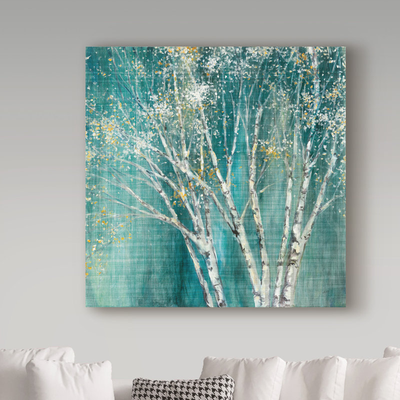 «Blue and Gold Birch», reproduction de peinture acrylique sur toile tendue, H 14 po x l 14 po x P 2 po