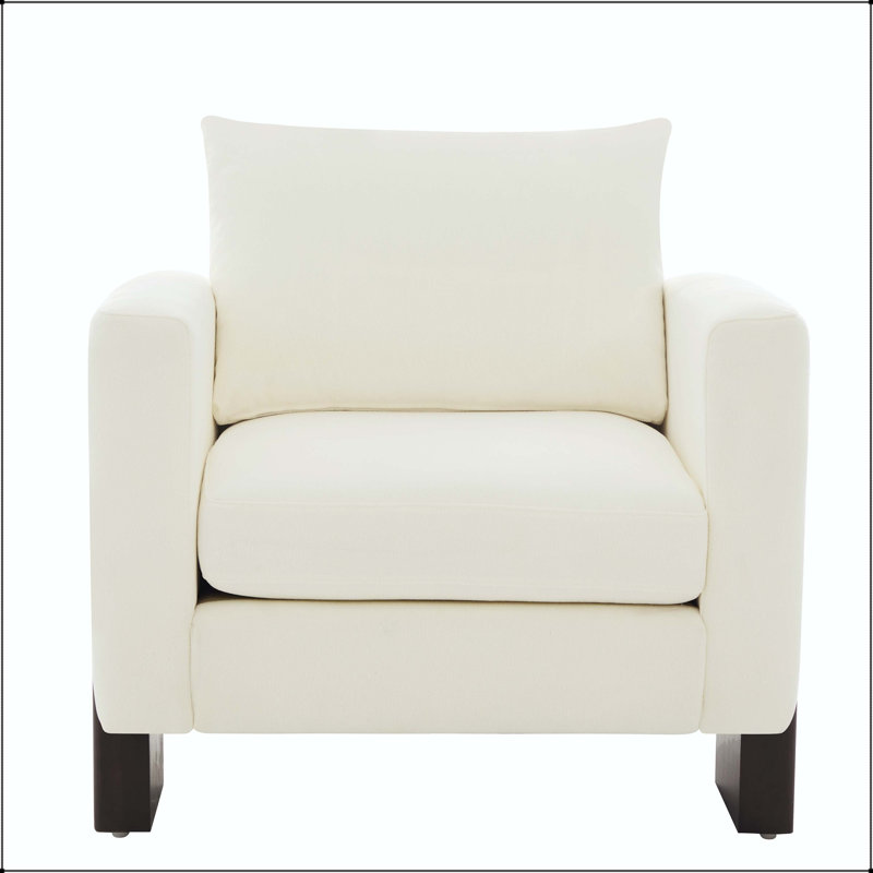 Fauteuil club moderne avec accoudoirs architecturaux et pieds en bois d'hévéa, Chenille beige