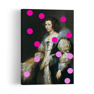 Elegant Lady With Pink Dots Classic Elegant Modern Portrait Wall Art Print 1 Piece Wrapped Canvas Wall Art