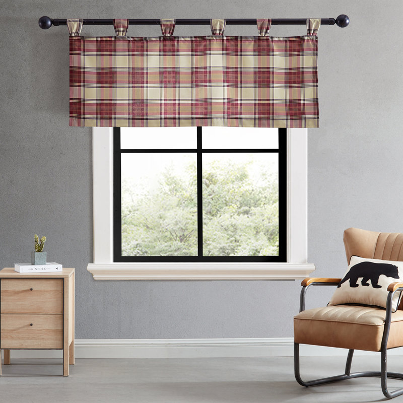 Eddie Bauer Edgewood Plaid Red Tab Top Window Valance