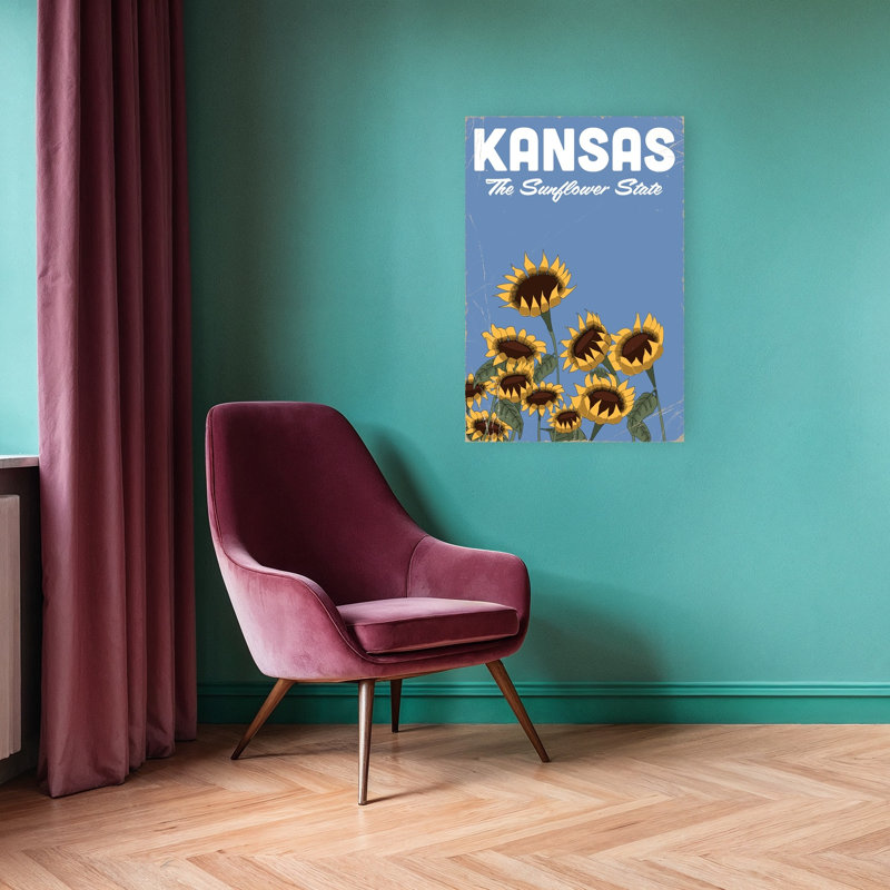 Kansas Sunflower State Classic Retro Rustic Sunflower Nature Summer Wall Art Print 1 Piece Wrapped Canvas Wall Art
