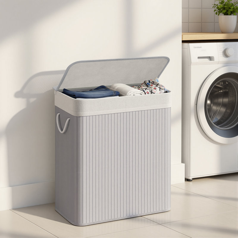 Bamboo Laundry Sorter with Handles, Grey