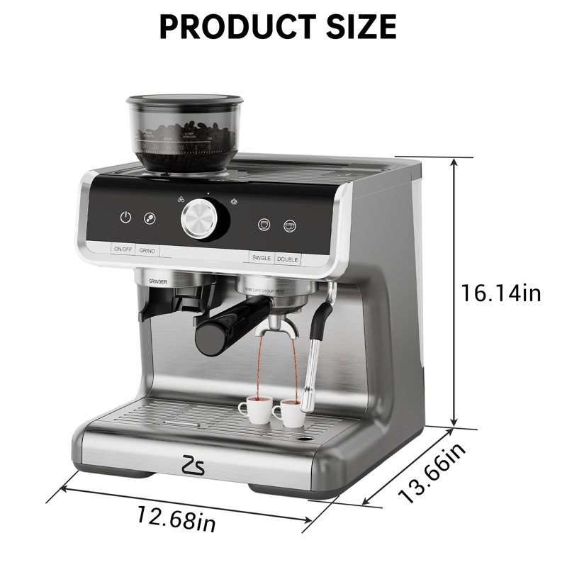 Espresso Machine with Grinder & Milk Frother Steam Wand – 20 Bar 3-in-1 Professional Coffee Maker with 95oz Water Tank for Cappuccino & Latte (1450W, Silver)