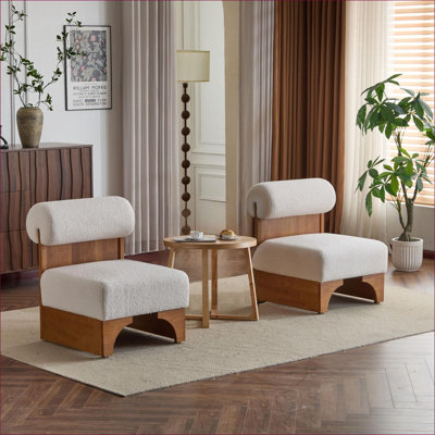 Ensemble de 2 chaises d'appoint modernes Boucle, cadre en bois massif et dossier roulé pour salon, chambre à coucher, bureau à domicile