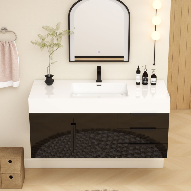 Meuble-lavabo mural simple 48 po Jessica, Noir brillant