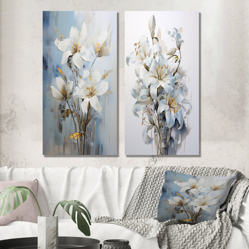 Lys blancs en fleurs - ensemble de 2 reproductions d'art en métal lys, H 32 po x l 32 po