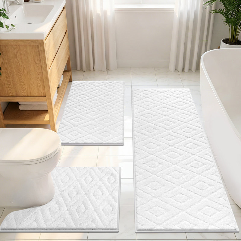 Tapis de bain absorbant antidérapant (ensemble de 3), Blanc