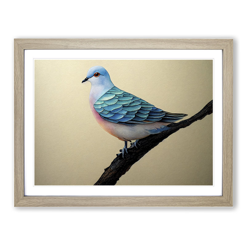 Dove Bird In Watercolour Vol.1 - Single Picture Frame Painting, Oak Framed, 46cm H x 64cm W x 2cm D