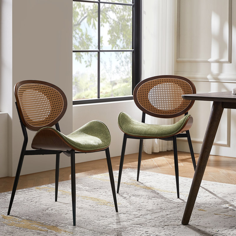  Pateley Mid-Century Modern Rattan Dinning Chair (Set of 2), Moss