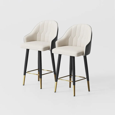 24'' Modern Counter Stools Set Of 2, Leather Bar Stools With Backs, Upholstered Bar Stools, Beige Bar Stools, Black