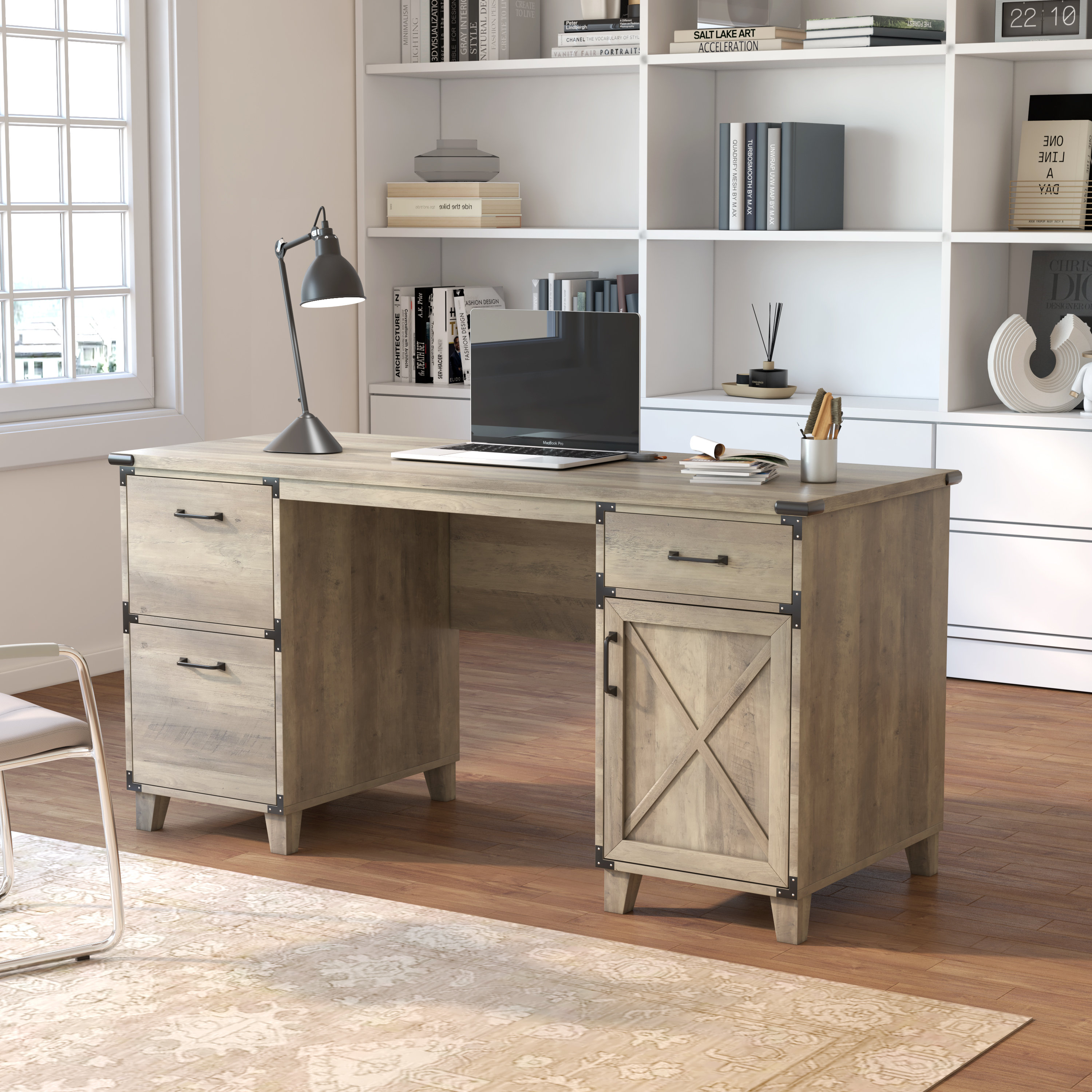 GUADALUPE Somerset Rustic Oak Wood Executive Desk | Wayfair