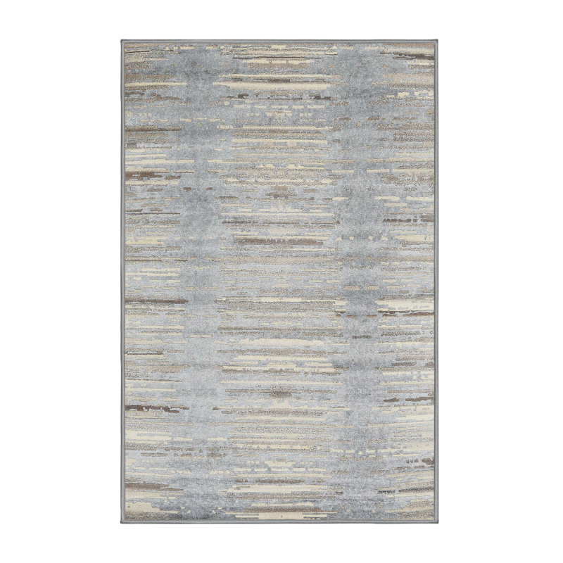 Tapis contemporain gris / beige, Rectangle 2 pi x 5 pi