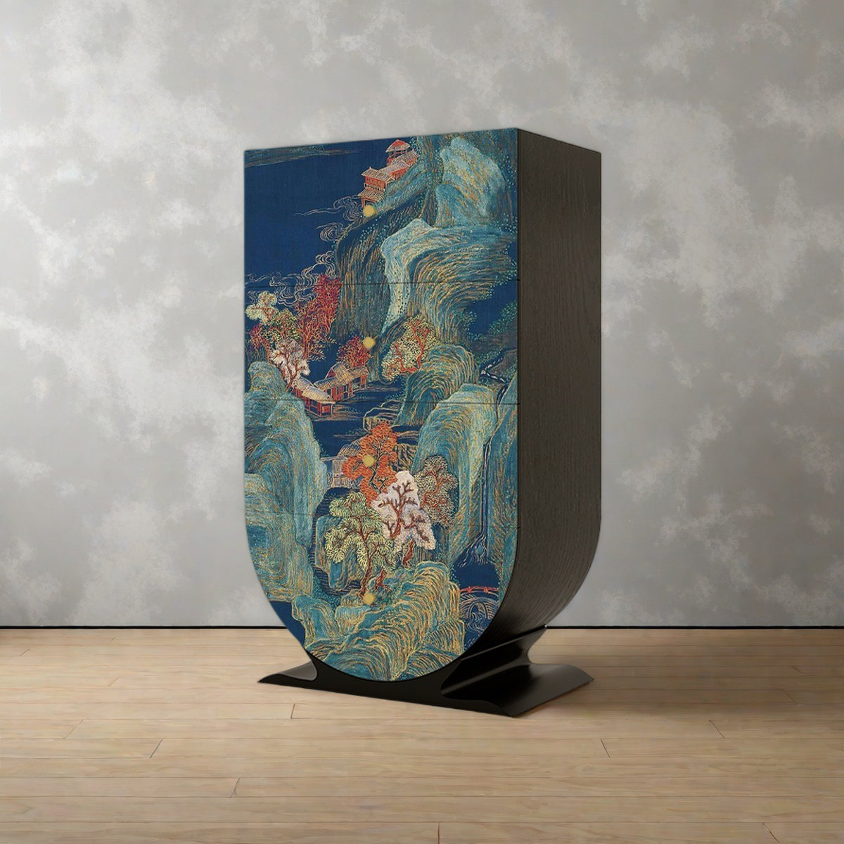 East Urban Home Four-Drawer Ink Landscape Entryway Storage Chest | Wayfair