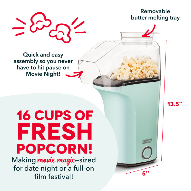 Fresh 16 Cooked Cup Hot Air Popcorn Popper, Aqua