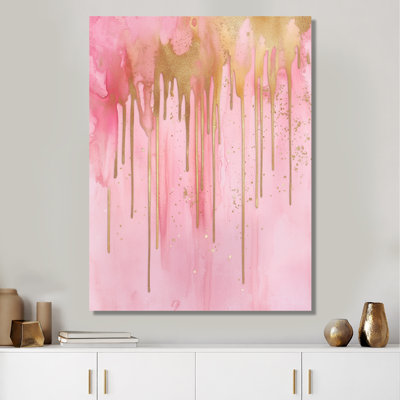 «Abstract Gold Drips And Glitter» - Art mural abstrait en métal, impression moderne sur métal