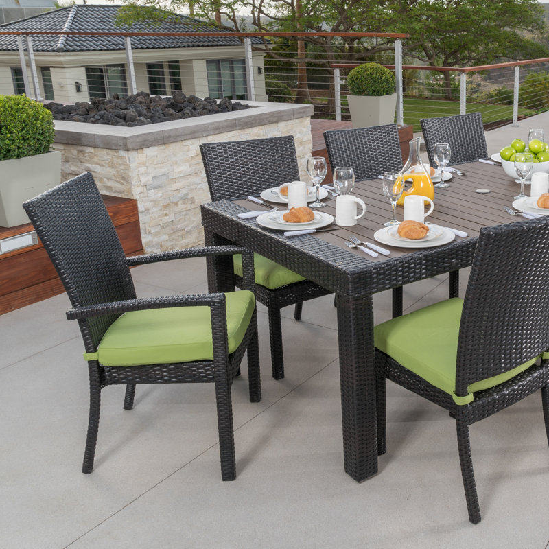 Cannes 9 Piece Dining Set with Cushions, Brown/Black Frame/Charcoal Gray Cushion