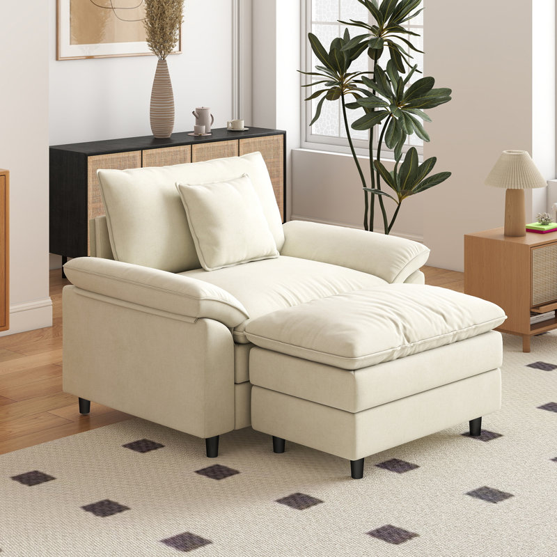 41.3” Wide Chenille Single Seater Sofa With 1 Ottoman, Beige