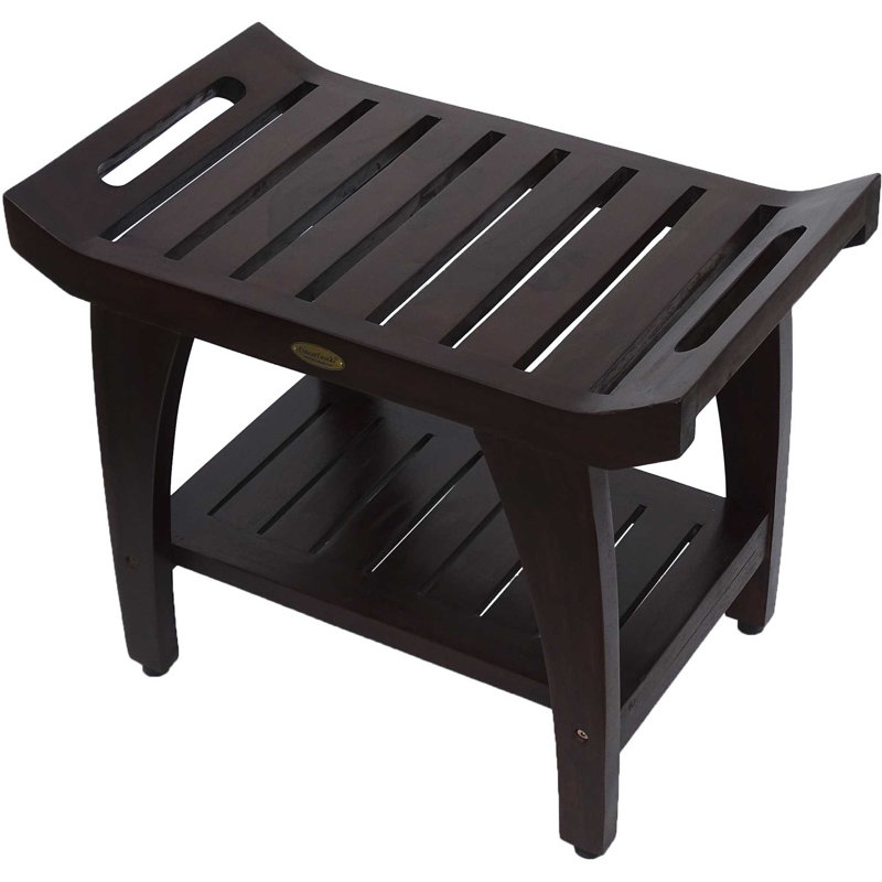 Banc de douche rectangulaire extérieur en teck avec poignées, Brun, H 20 po x l 24 po x P 14 po