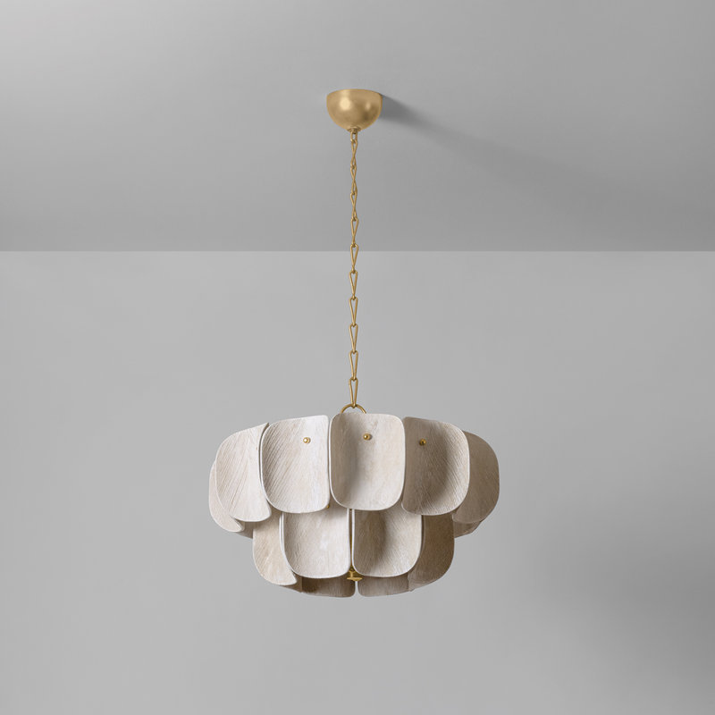 Lustre Amalfi en feuille d'or rétro, H 16 po x l 24 po x P 24 po, 8 lumières