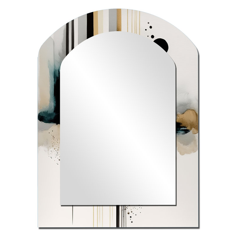 Abstract Transitional Modern Shapes I - Abstract Shapes Asymmetrical Mirror, Black Arch Unique Wall Mirror, Printed Metal Art