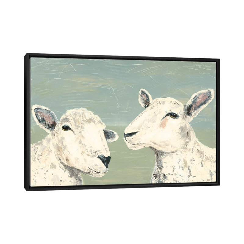 «Bashful Sheep I», reproduction sur toile, H 18 po x l 26 po x P 1,5 po, Toile avec cadre noir, Pas de tapis