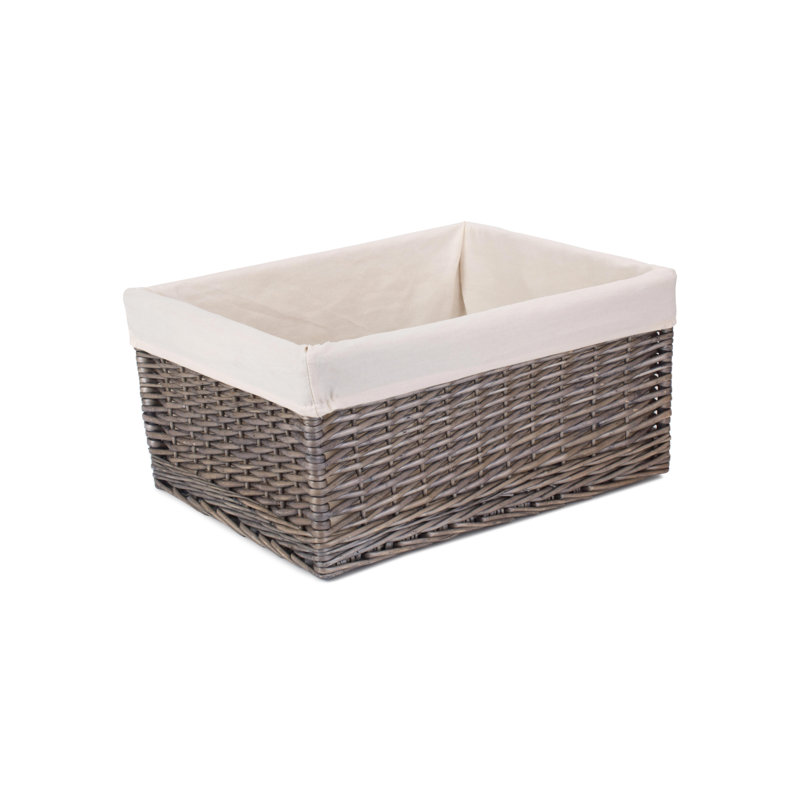 Wicker Lined Jumbo Storage Basket, Antique Wash/White