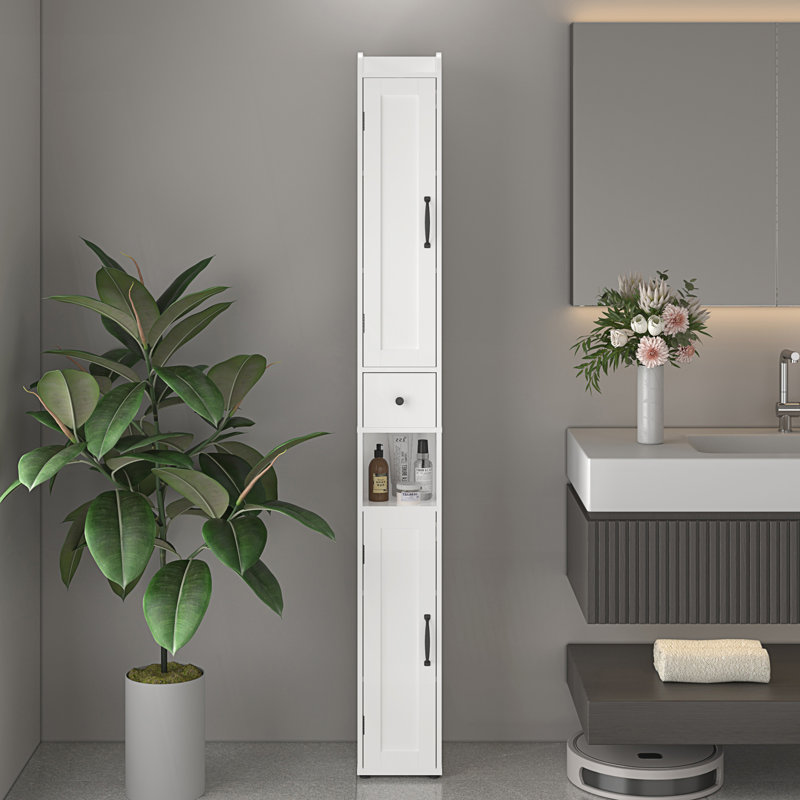 Tall Bathroom Storage Cabinet With Adjustable Shelves, Slim 2 Doors Freestanding Cabinet