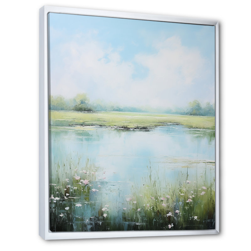 «Meadow Tranquil Waters I», reproduction d'art sur toile Meadow, H 32 po x l 16 po, Cadre flottant blanc