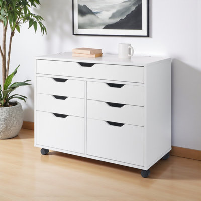 Sutton White 5-Drawer Multi-Storage Mobile Cabinet, 26.12" H X 32.12'' W X 15.87" D