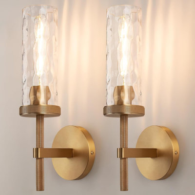 Wall Sconces Set Of 2 With Water Ripples Glass Tube, Vanity Light Fixtures For Bathroom, Bedroom, Living Room, Hallway, Staircase, Mirror, Kitchen - Modern Vintage Lamp Lighting