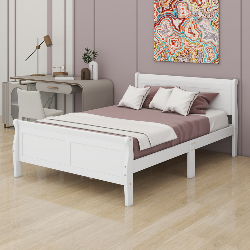 Wood Platform Bed With Headboard, White