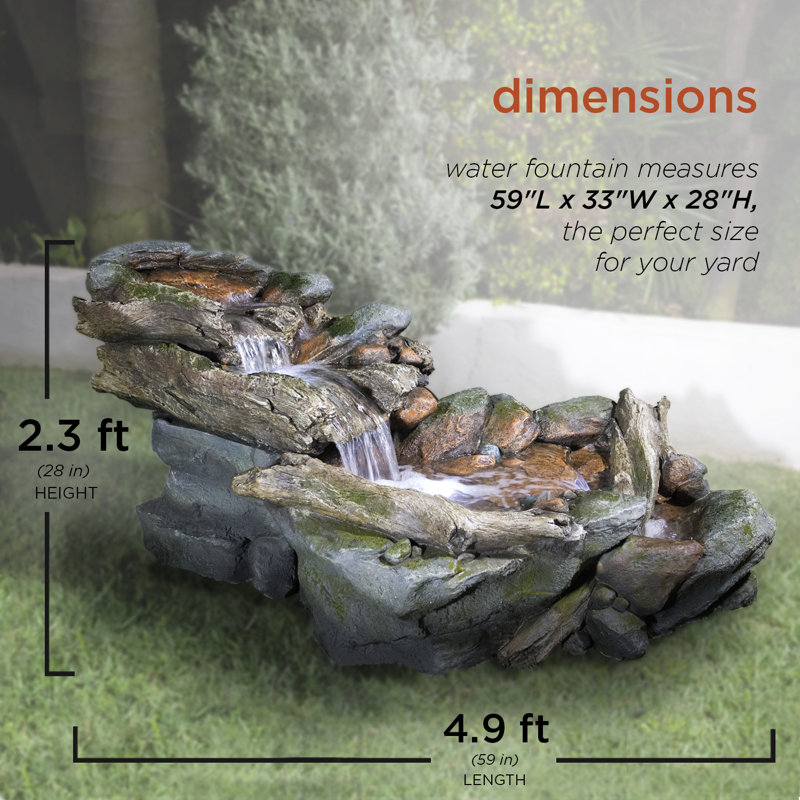 Outdoor Weather Resistant Fountain with Light, 28" H x 60" W x 30" D