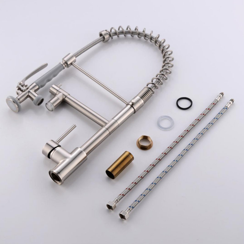 Robinet de cuisine avec douchette extractible nickel brossé, robinet d'évier de cuisine à poignée simple