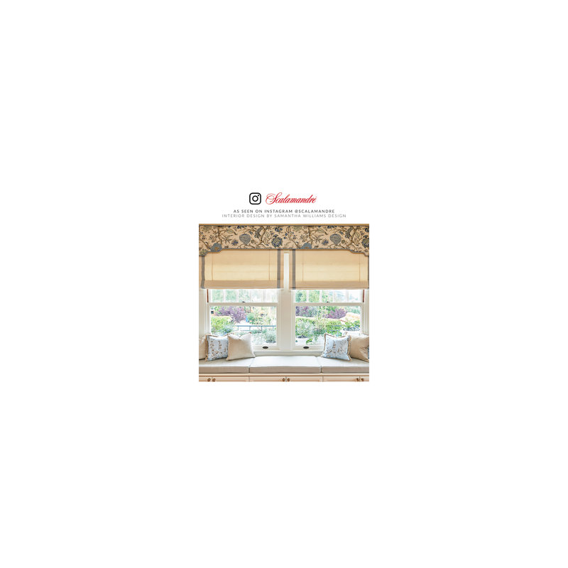 Tissu imprimé lin Oriana Pondicherry, Bleu faïence