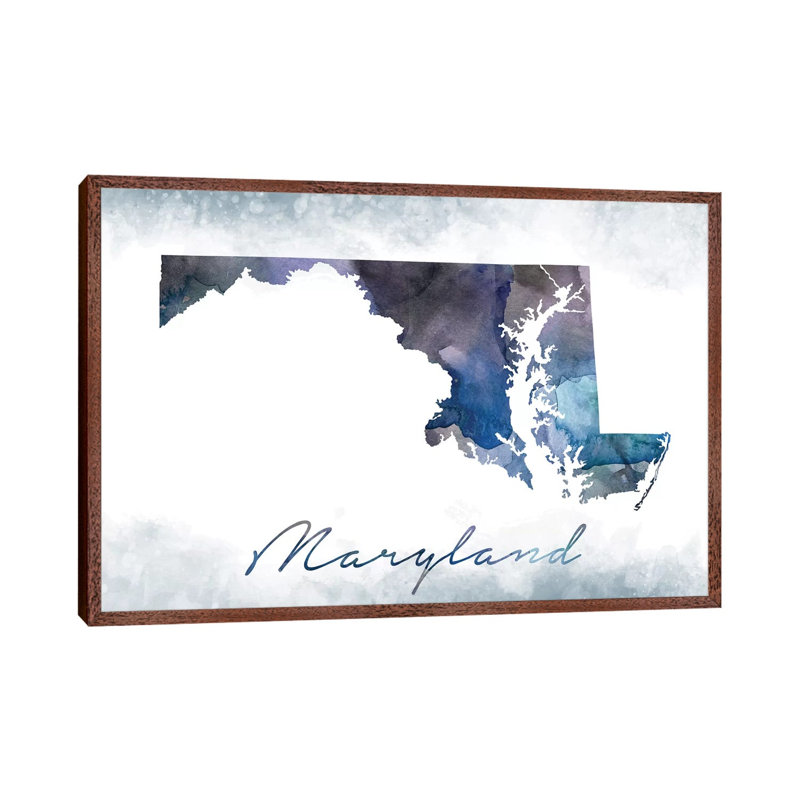 Maryland State Bluish - Print on Canvas, Classic Brown Wood Framed, 101.6cm H x 152.4cm W x 3.81cm D
