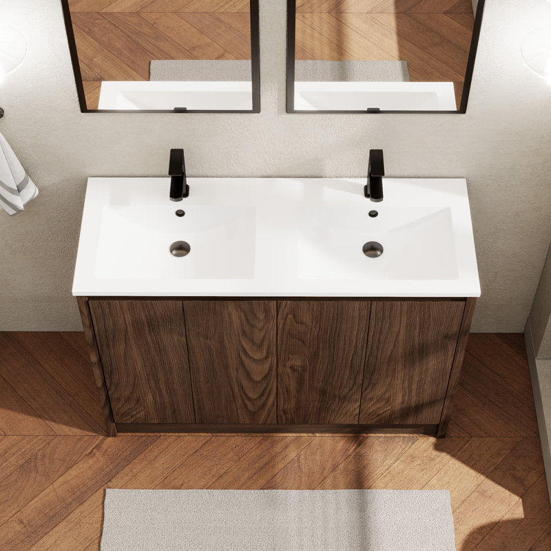 Sharee 48" Wood Bathroom Vanity Set With Double Sink Top, Faucet And Drain, Brown