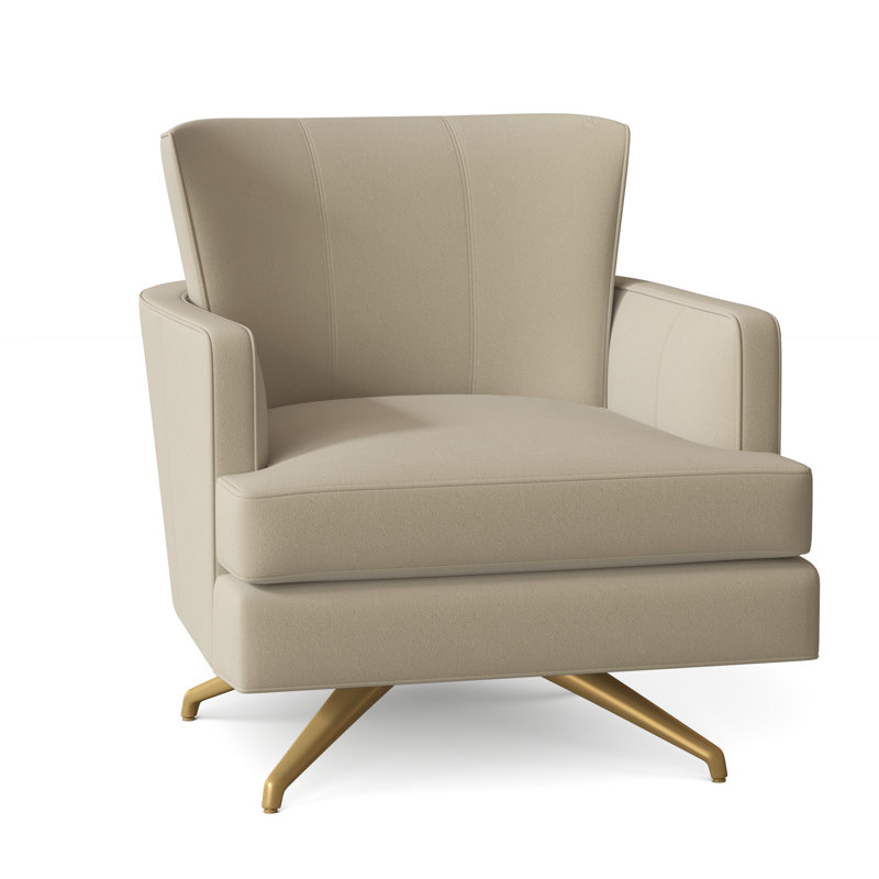 Fauteuil pivotant en cuir fleur K 28,5 po Kyle, Laiton brossé, Cuir véritable perle 1181