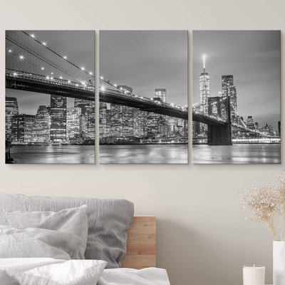 «Architecture Bridge», pont de Manhattan à New York, art moderne, photographie contemporaine en noir et blanc, impression sur toile encadrée, 3 pièces, art mural 16 po x 24 po x 3, 24 po x 36 po x 3