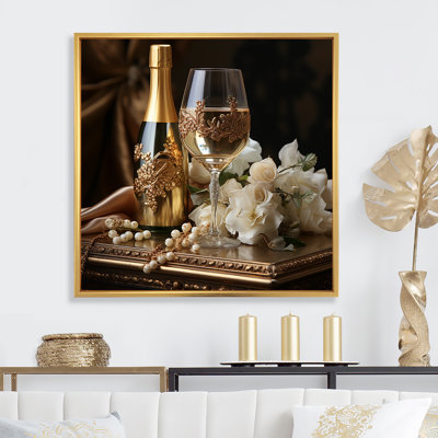 Classic Elegance - Champagne, reproduction d'art sur toile encadrée vin