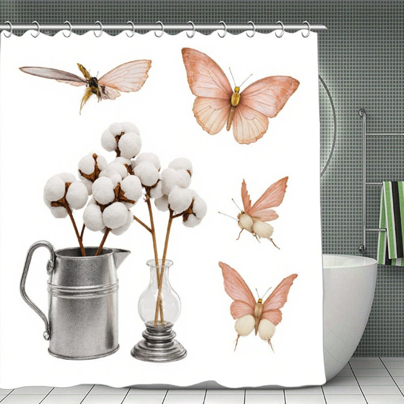 Rideaux de douche en coton et tige papillon, 71 x 71