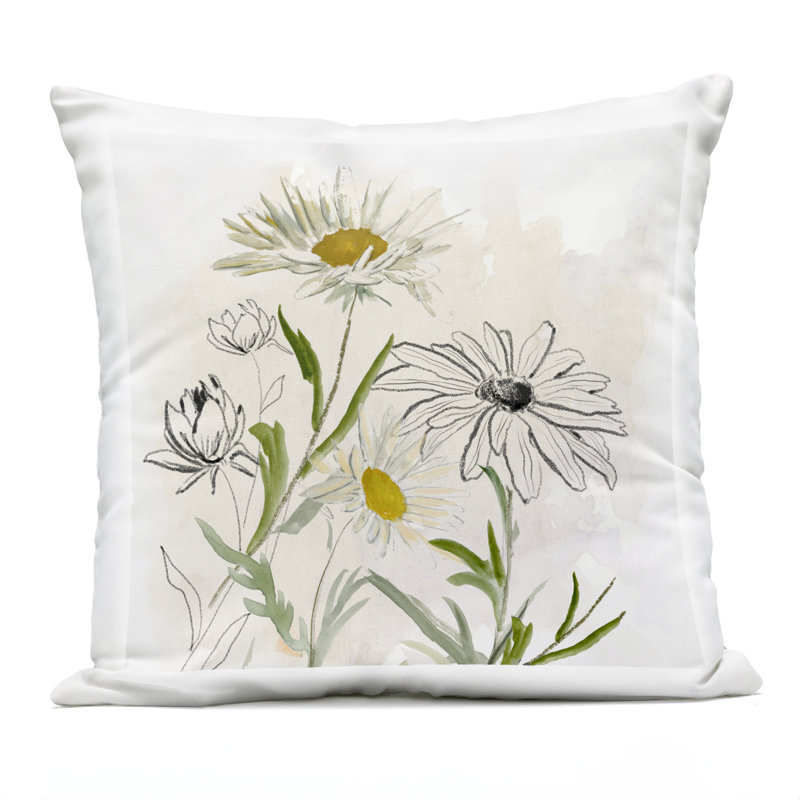 Pure Simplicity Flowers Outdoor Printed Pillow design by Jacob Q, Yellow/Gray Flowers