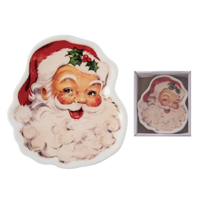 Ceramic Santa Trinket Tray, Decorative Tray, White, Ceramic, Tabletop, Living Room, Christmas