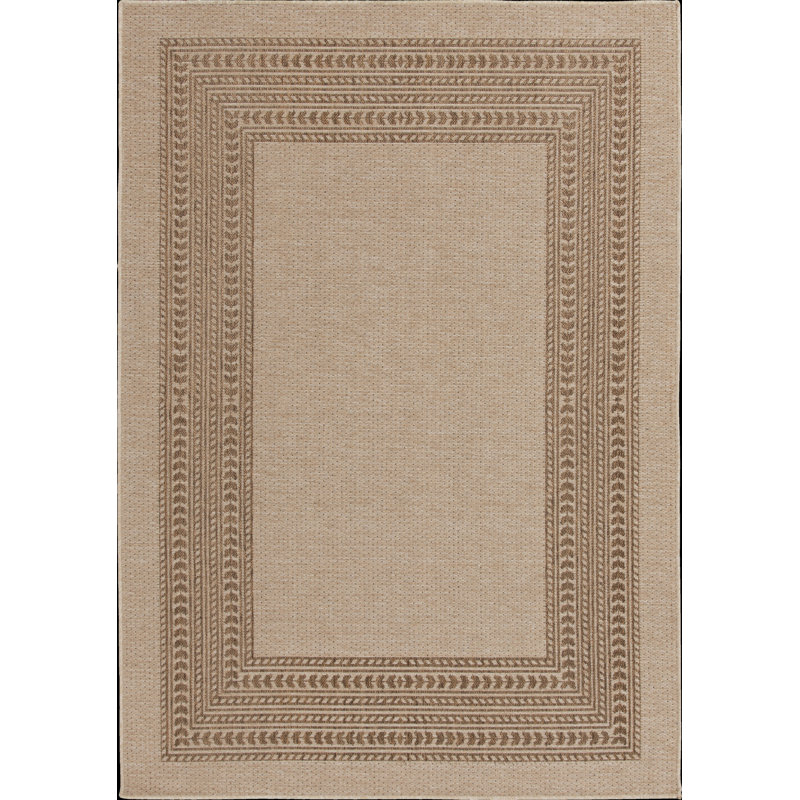 Union Rustic Makeitha Sutton Tan/Brown Border Indoor/Outdoor Polypropylene Area Rug, Rectangle 5' x 7'
