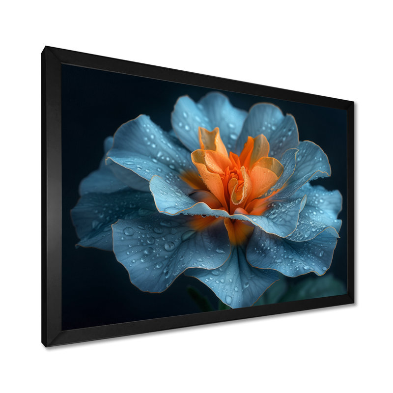 Décoration orange délicate orange et bleu - souci mural, H 24 po x l 32 po, Cadre simple noir, bois massif
