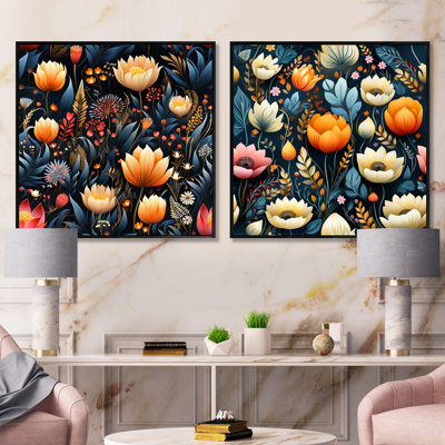 «Whimsical Bohemian Bliss», motif floral - ensemble de 2 collages carrés botaniques abstraits