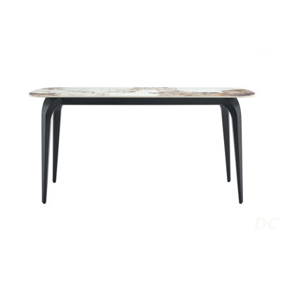 Table de salle à manger rectangulaire moderne, plateau en pierre frittée de qualité supérieure avec base en métal robuste, table de cuisine et de salle à manger résistante à la chaleur et aux rayures